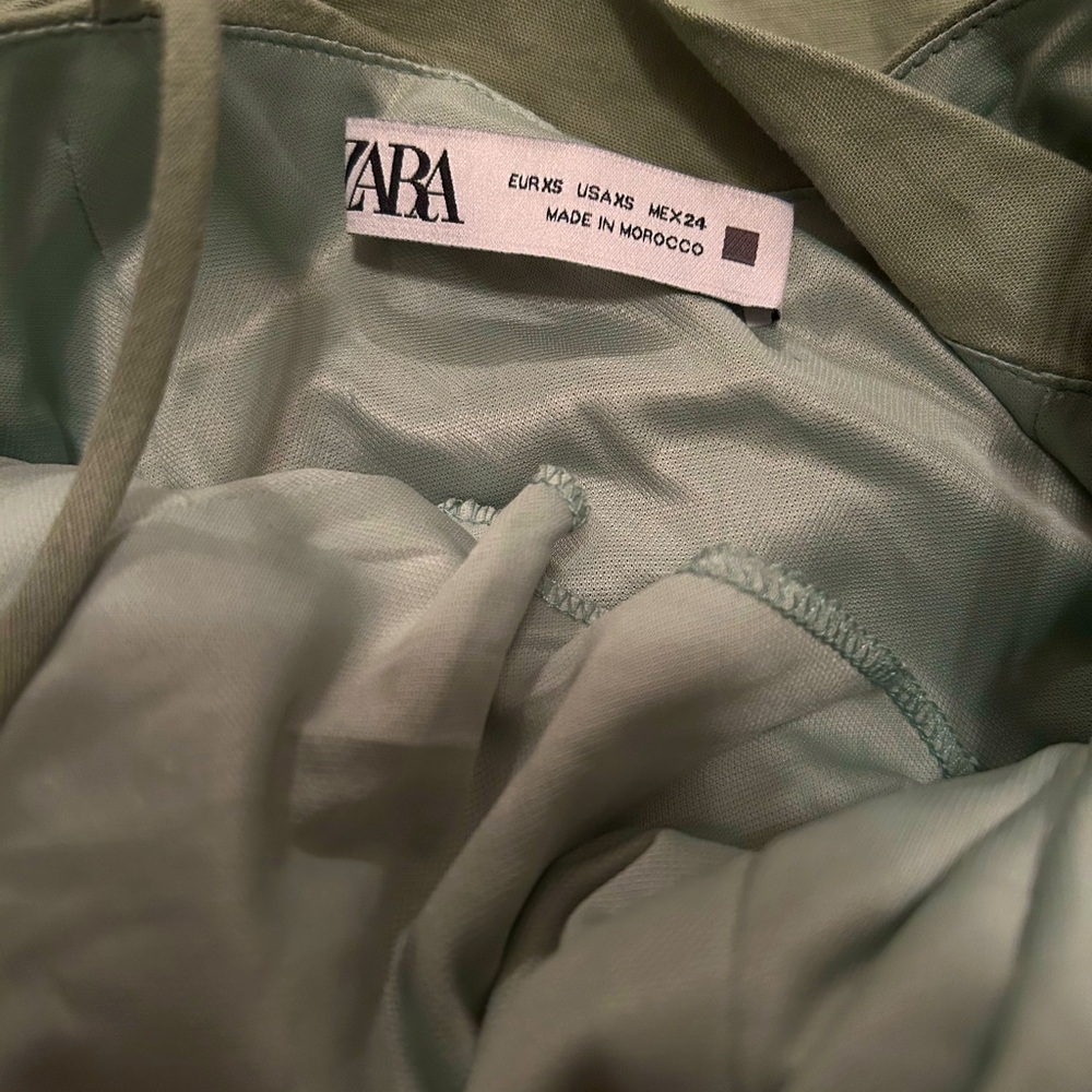 Zara Ruched Linen Blend Midi Dress Sea Green Size XS - Picture 10 of 11
